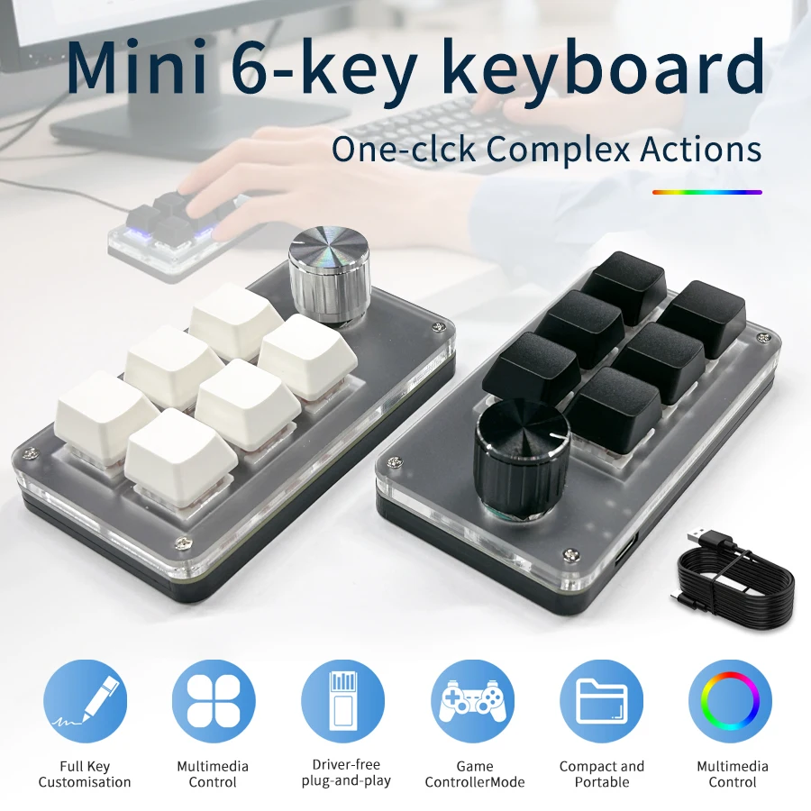 Gaming Keyboard Hot Swappable - RGB 6 Keys 1 Knob Custom