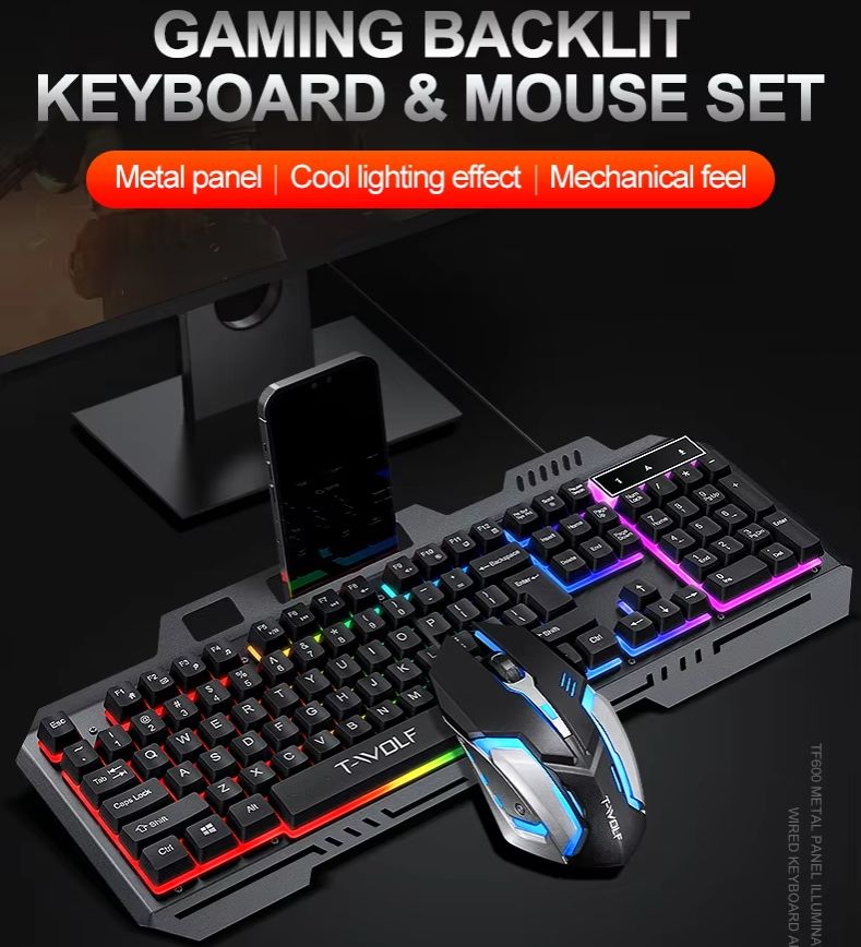 RGB Backlit Mechanical Feel Wi - Gaming Keyboard Mouse Set recension och pris