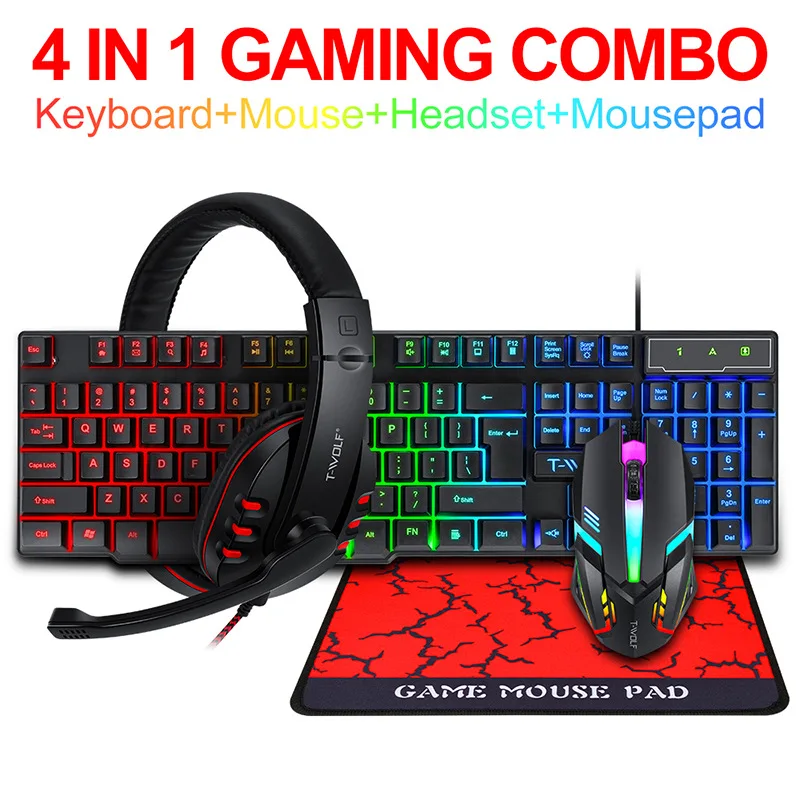 T-WOLF Game Four Piece TF800 I - Gaming Keyboard Mouse Set recension och pris
