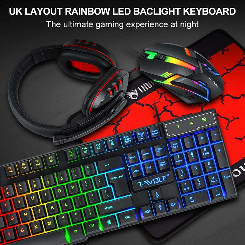 T-WOLF Game Four Piece TF800 I - Gaming Keyboard Mouse Set recension och pris