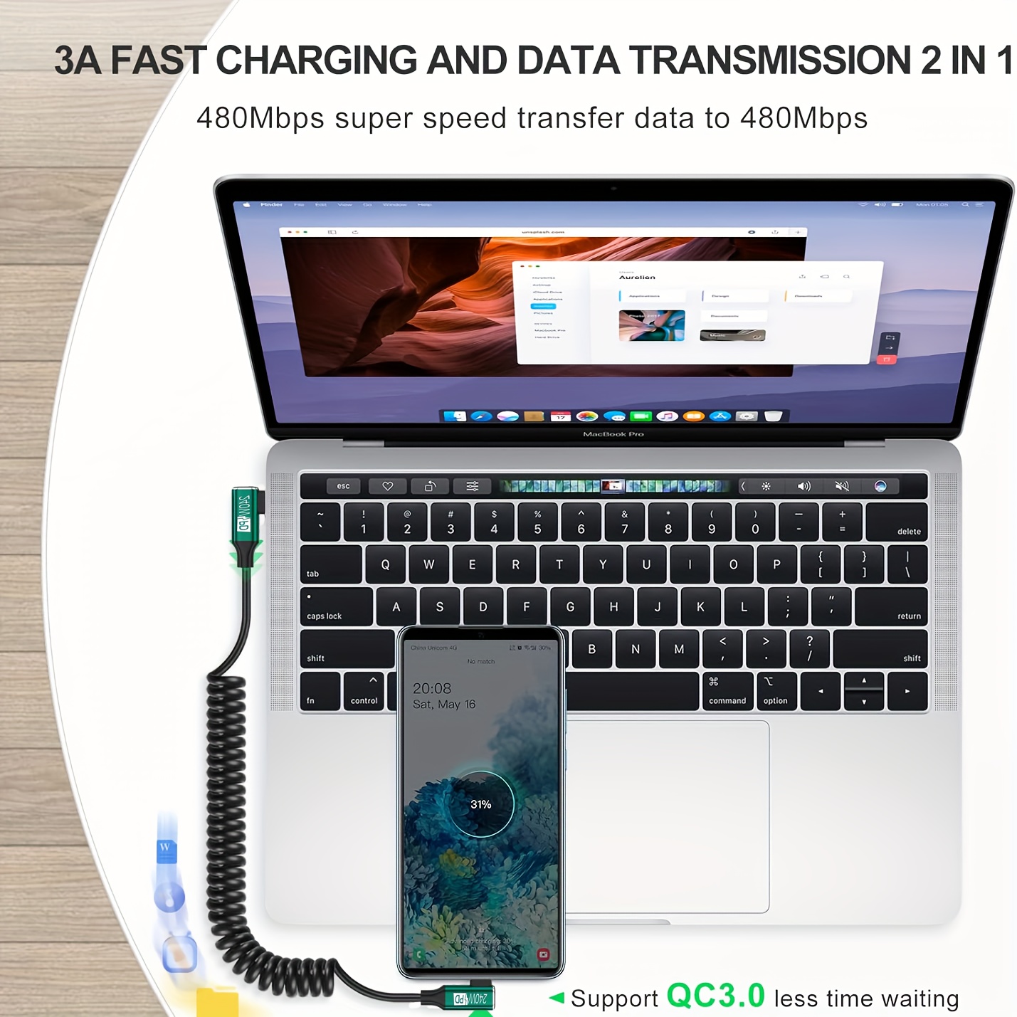 USB-C to USB-C Coiled Cable wi - Coiled Usb Cable recension och pris