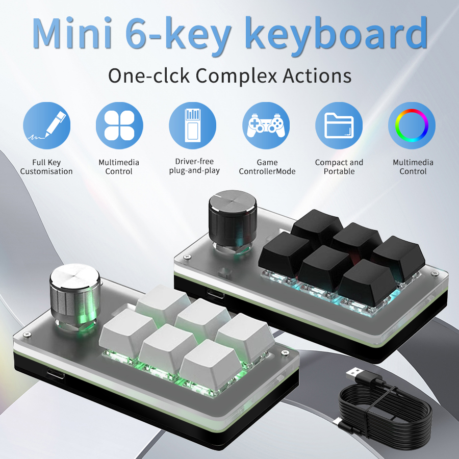 RGB 6 Keys 1 Knob Custom Wired - Gaming Keyboard Hot Swappable recension och pris
