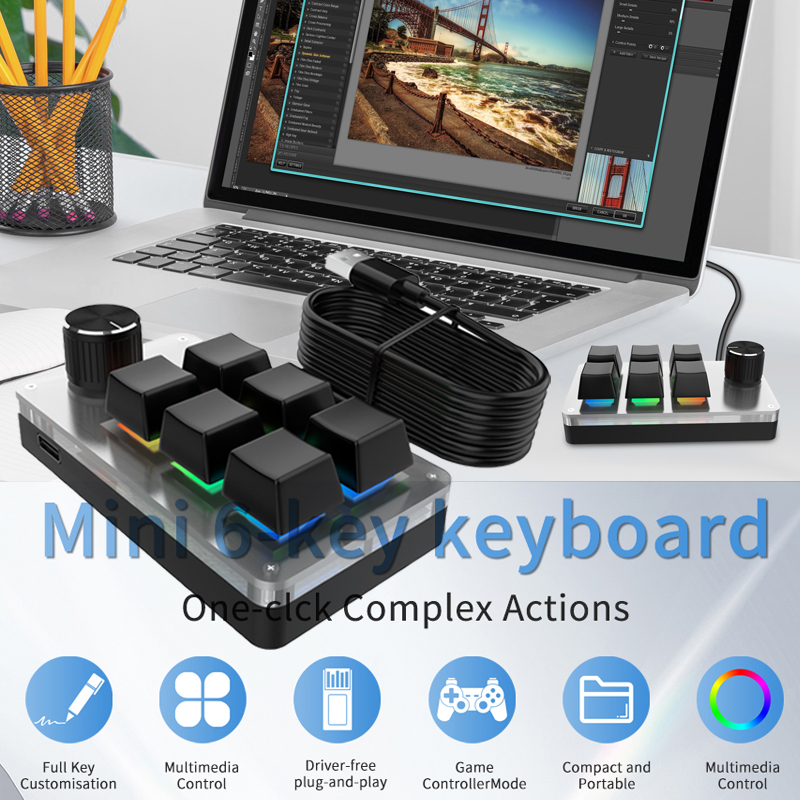 RGB 6 Keys 1 Knob Custom Wired - Gaming Keyboard Hot Swappable recension och pris